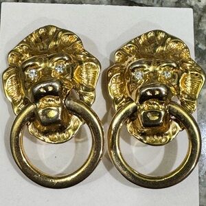 KJL for Avon Kenneth Jay Lane Vintage Lion Door Knocker Statement Earrings